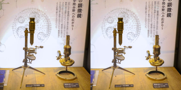 ユニバーサル（万能）顕微鏡（19世紀）と 顕微鏡光源ランプ（1907年）