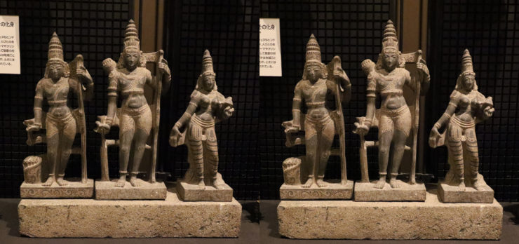 左：ラクシュマナ、中：ラーマ、右：シーター（いずれもインド）